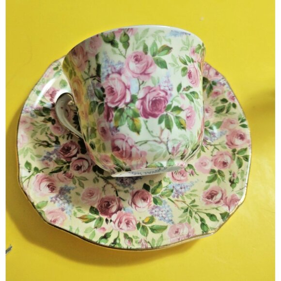 Royal Winton Chintz Style TEA CUP AND SAUCER set "June Roses" 1940's - Picture 1 of 12